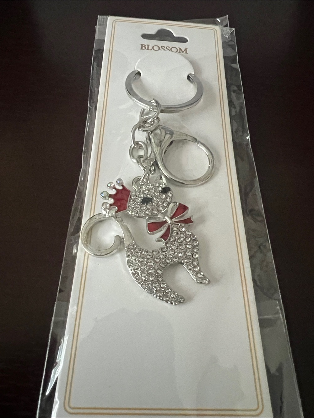 BloomChic Silver Poodle Key & Card Holder Charm with Red Accents
